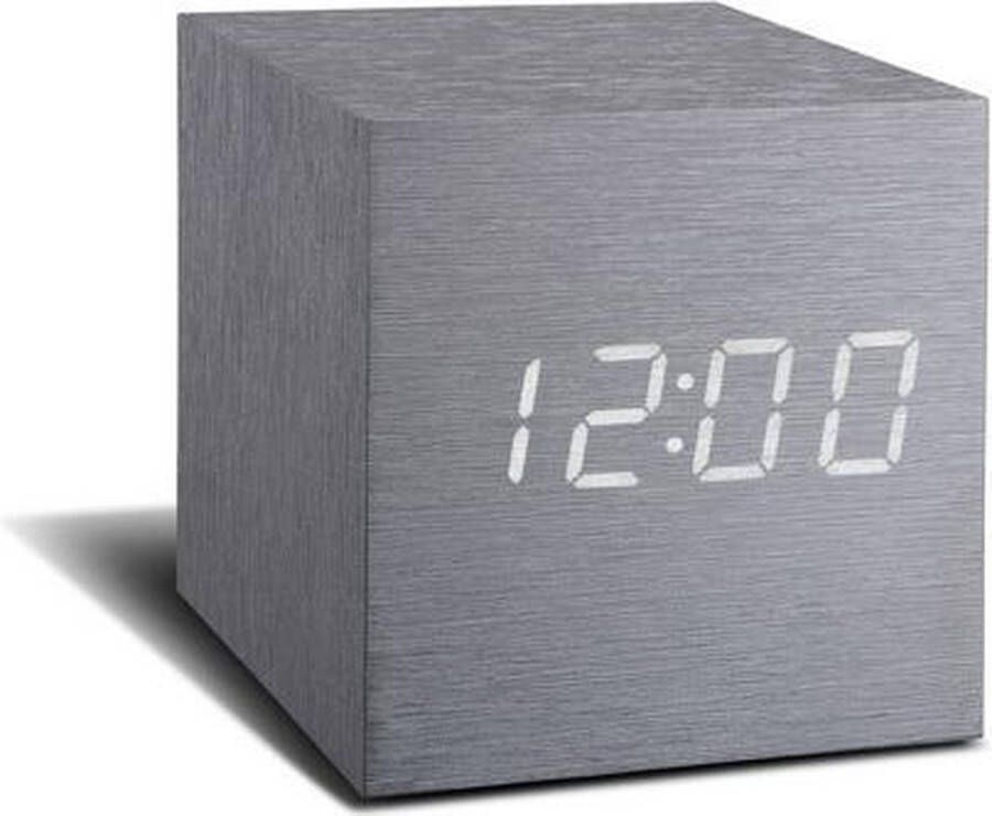 Gingko Cube Click Clock wekker aluminium witte led