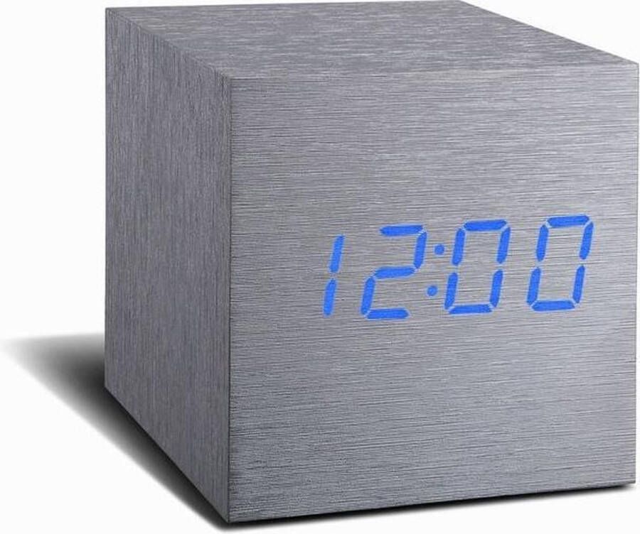 Gingko Wekker Alarmklok Cube Click Clock aluminium blauwe LED
