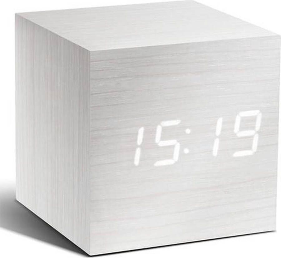 Gingko Wekker Alarmklok Cube Click Clock wit witte LED
