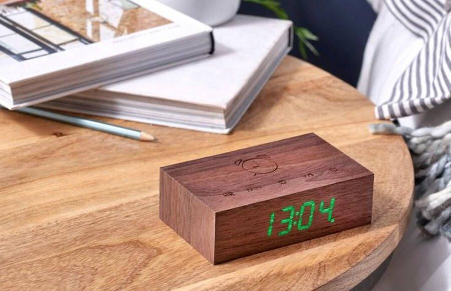 Gingko Wekker Alarmklok Flip Click Clock walnoot oplaadbaar