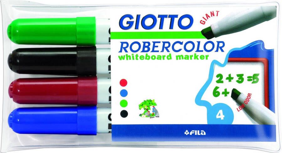 OfficeTown Giotto Robercolor Whiteboardmarker Maxi Schuine Punt Etui Met 4 Stuks In Geassorteerde Kleuren