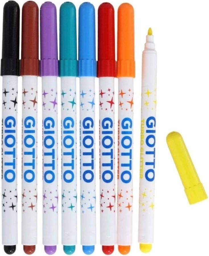 Giotto Turbo Glitter viltstiften kartonnen etui met 8 stuks in geassorteerde kleuren