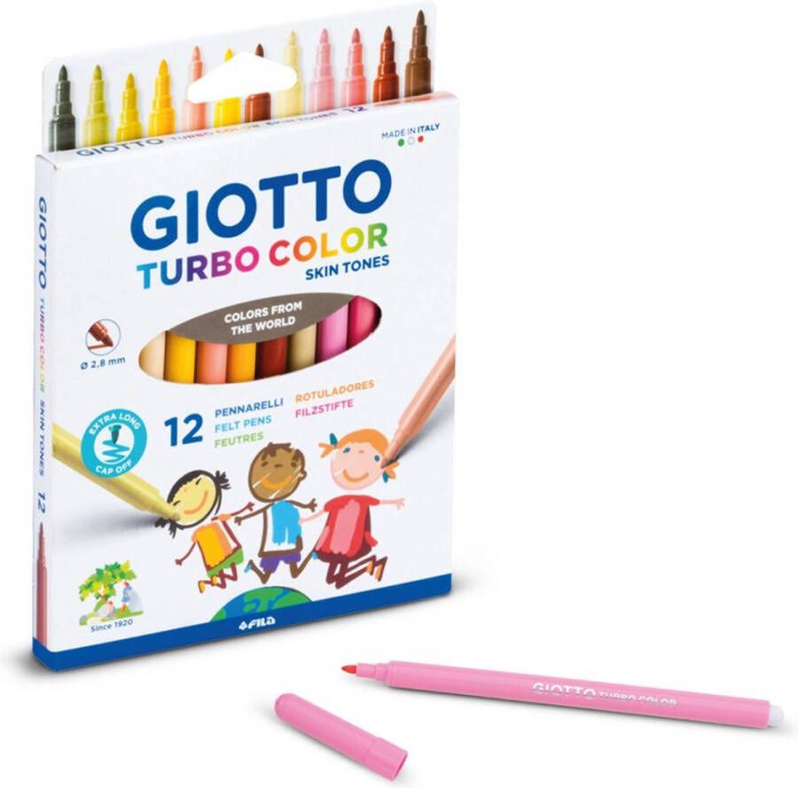 Giotto Viltstiften Turbo Color Junior Huidtonen 12 Stuks Huidskleur Stiften Skintones Stiften Huidskleurstiften