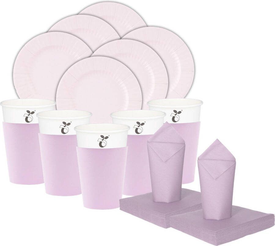 Givi Italia Feest BBQ bordjes bekertjes servetten set 16 personen lavendel paars papier karton