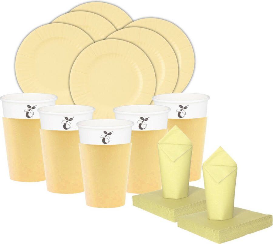 Givi Italia Feest BBQ bordjes bekertjes servetten set 16 personen lichtgeel papier karton