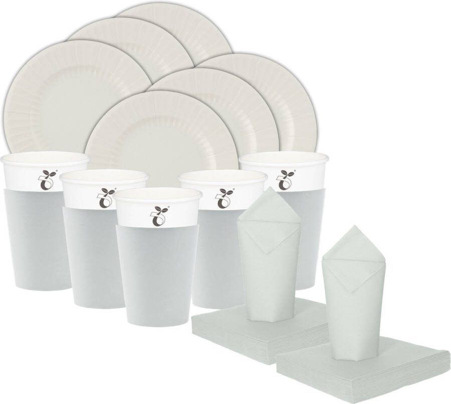 Givi Italia Feest gebaksbordjes bekertjes servetten set 16 personen zilver grijs papier karton