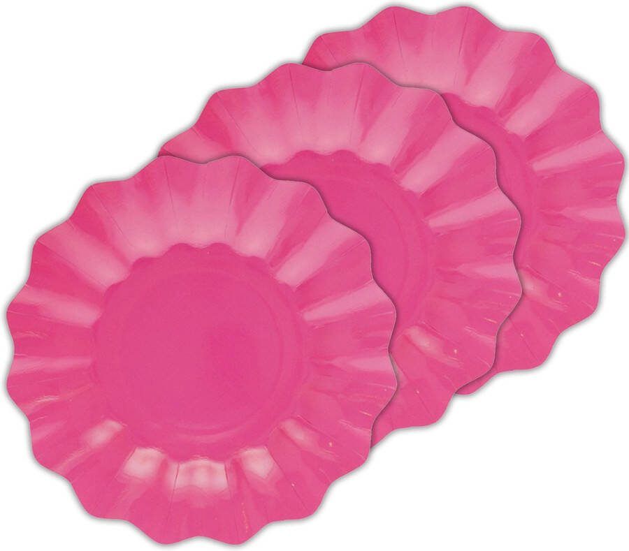 Givi Italia Feestbordjes gebaksbordjes schulprand 40x fuchsia roze rond papier karton 21 cm kinderfeestje