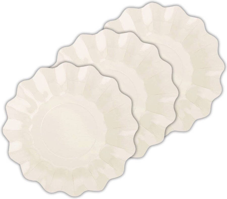 Givi Italia Feestbordjes gebaksbordjes schulprand 40x ivoor wit rond papier karton 21 cm kinderfeestje