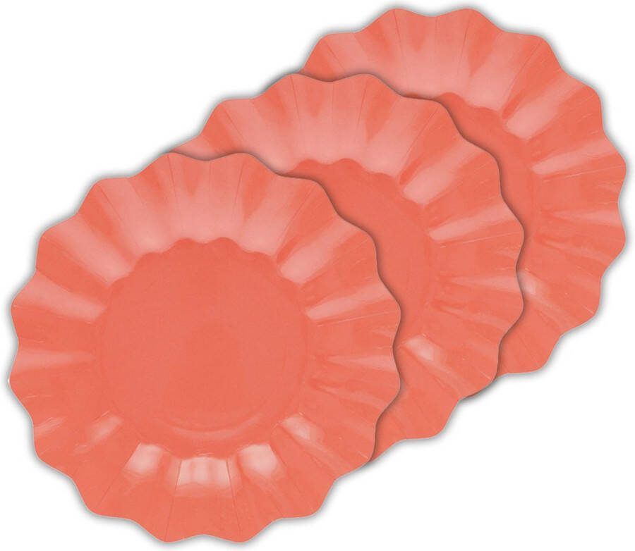 Givi Italia Feestbordjes gebaksbordjes schulprand 40x koraal roze rond papier karton 21 cm kinderfeestje