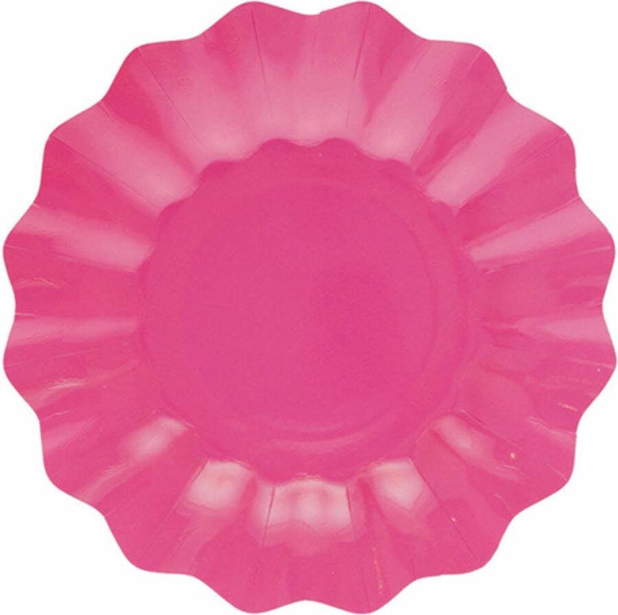 Givi Italia Feestbordjes gebaksbordjes schulprand 8x fuchsia roze rond papier karton 21 cm kinderfeestje