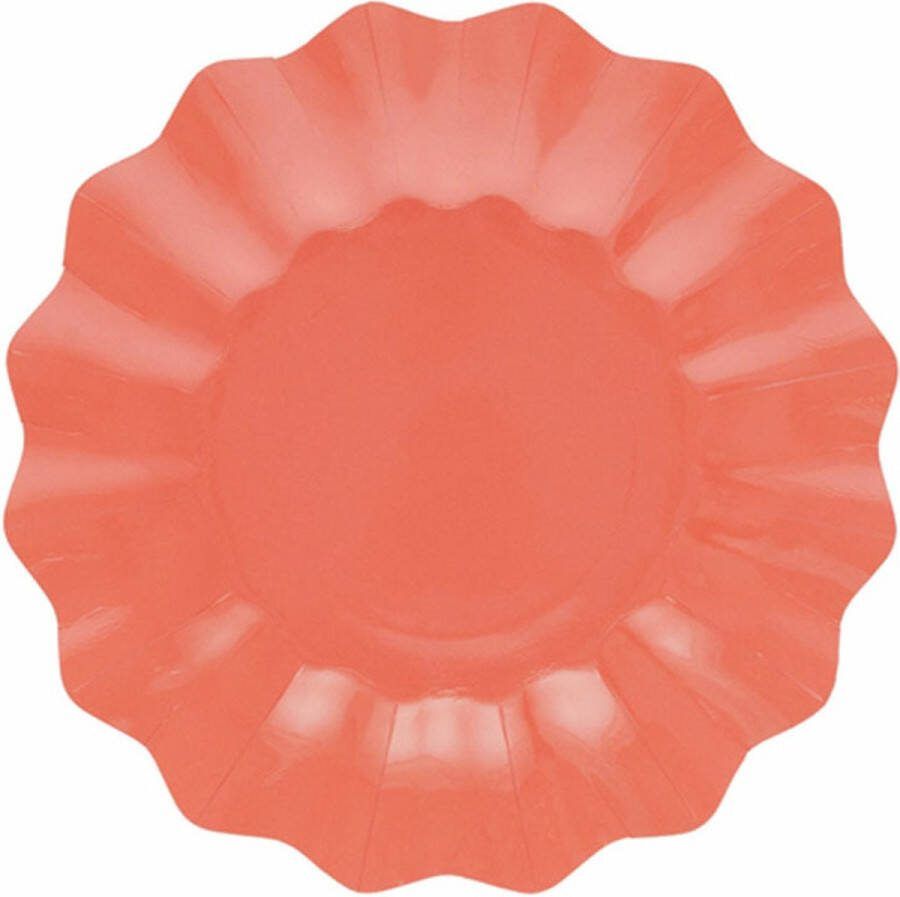 Givi Italia Feestbordjes gebaksbordjes schulprand 8x koraal roze rond papier karton 21 cm kinderfeestje