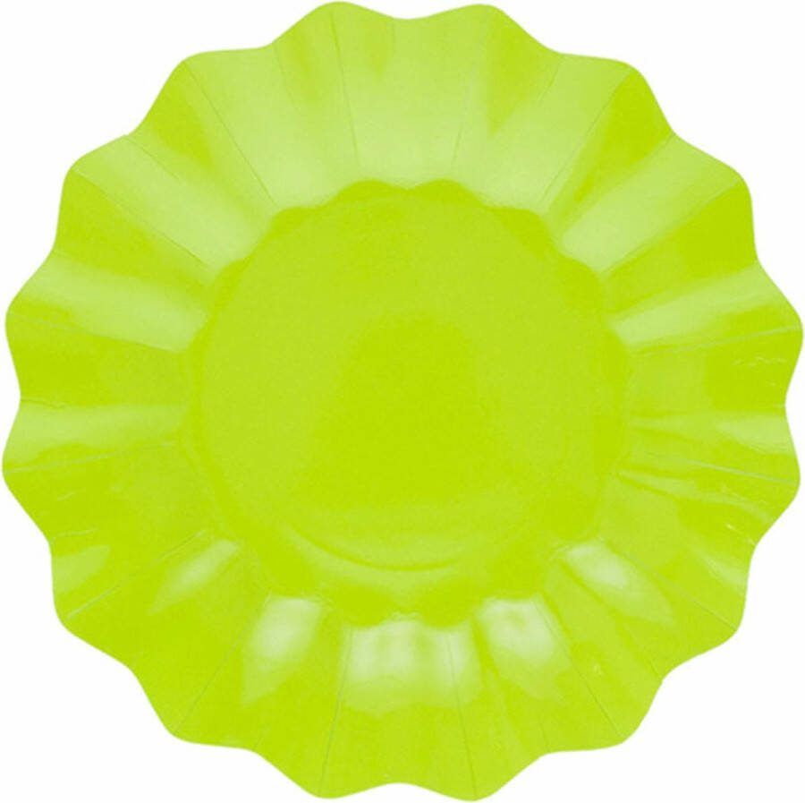 Givi Italia Feestbordjes gebaksbordjes schulprand 8x lime groen rond papier karton 21 cm kinderfeestje