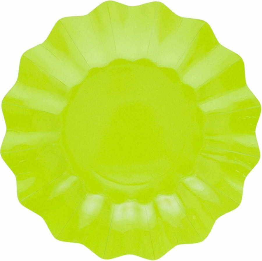 Givi Italia Feestbordjes gebaksbordjes schulprand 8x lime groen rond papier karton 27 cm kinderfeestje