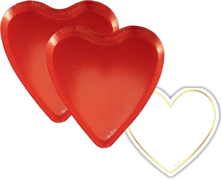 Givi Italia Feestbordjes servetten set 16-personen Valentijn rood wit hart vormig papier karton