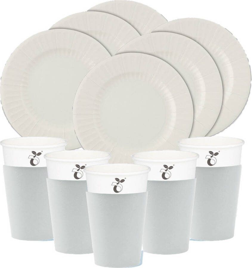 Givi Italia Feest verjaardag gebaksbordjes bekertjes set 32-delig zilver grijs papier karton