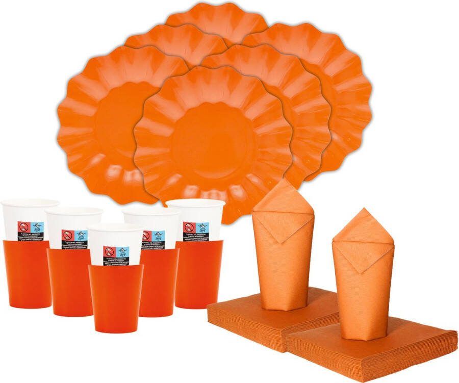 Givi Italia Feest verjaardag gebaksbordjes bekertjes servetten set New Wave 16 personen oranje papier karton