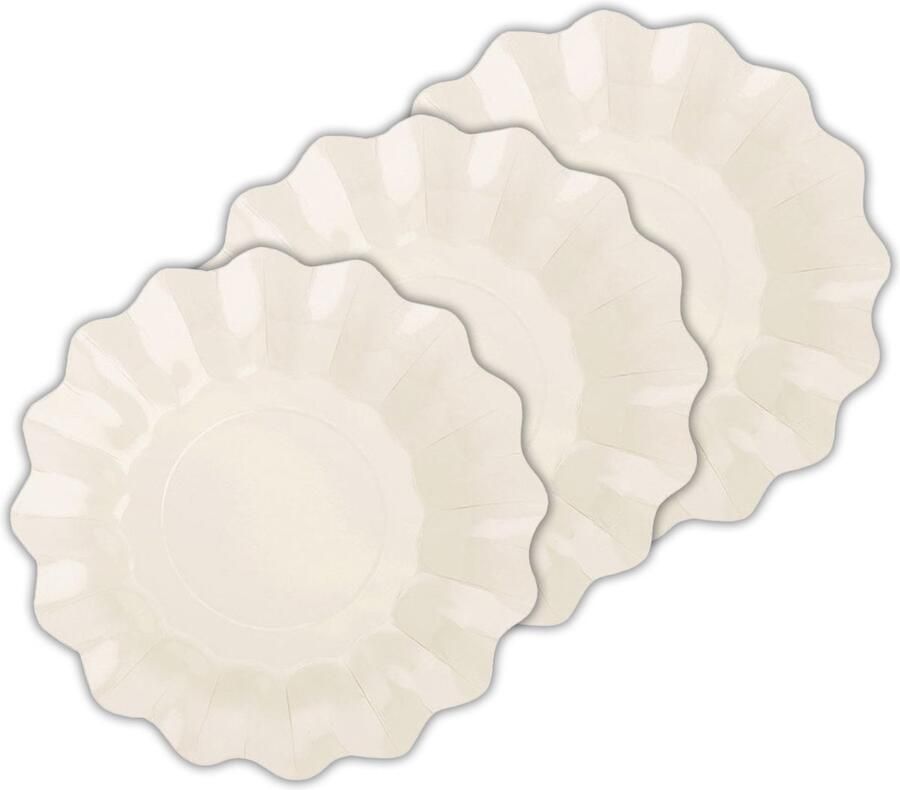 Givi Italia Feestbordjes gebaksbordjes schulprand 24x ivoor wit rond papier karton 21 cm kinderfeestje