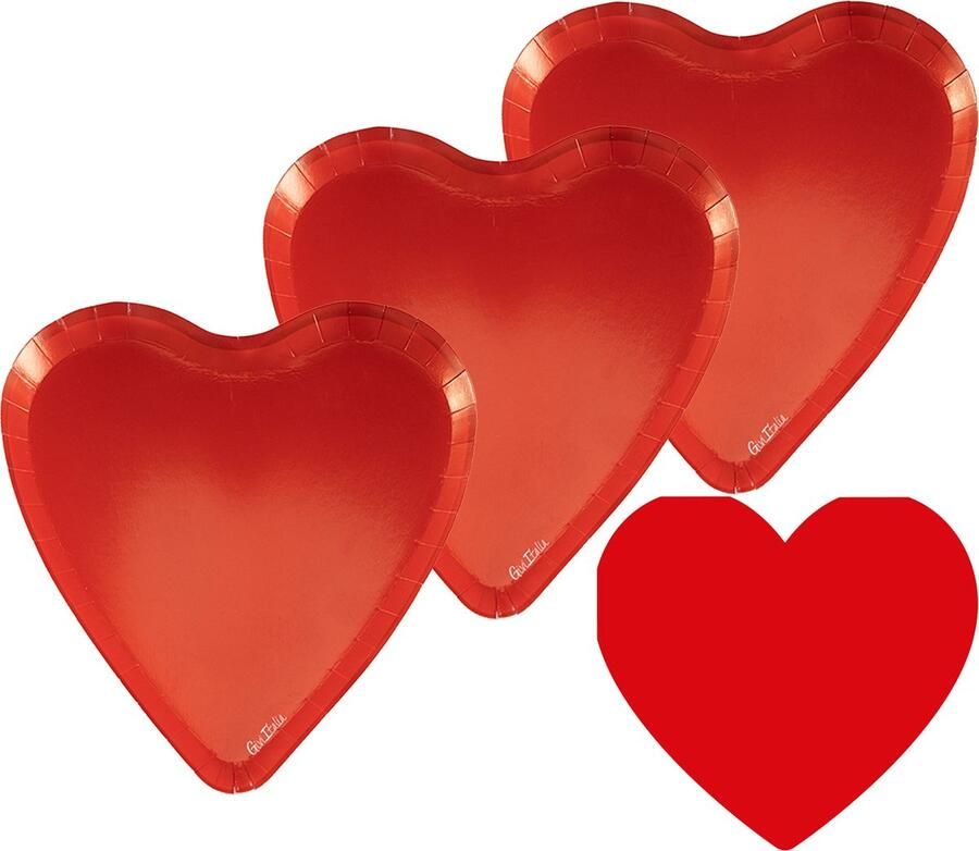 Givi Italia Feestbordjes servetten set 16-personen Valentijn rood hart vormig papier karton