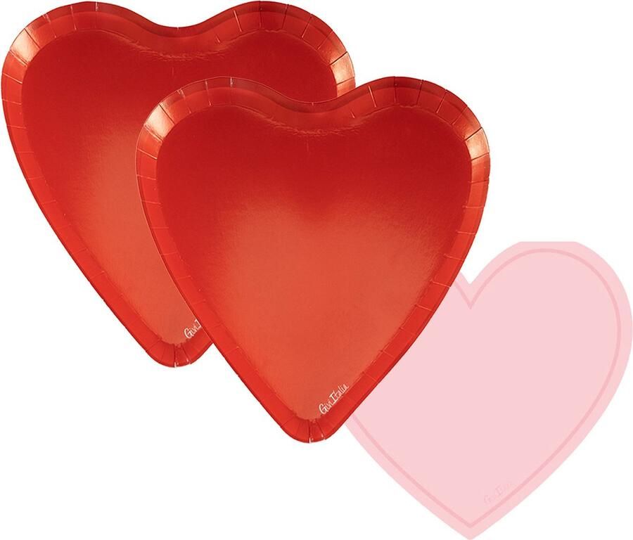 Givi Italia Feestbordjes servetten set 16-personen Valentijn rood roze hart vormig papier karton