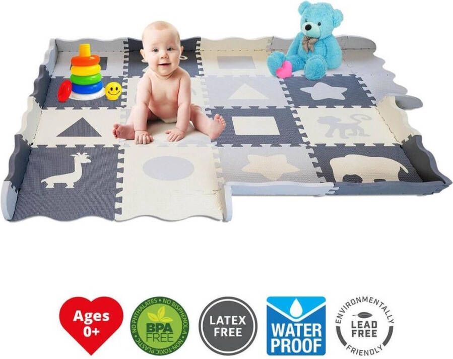 GIZMO Speelmat XL voor Baby Peuters EVA Foam Puzzelmat Speelkleed Met Opstaande Rand Speelmat 150x150x1.5 cm