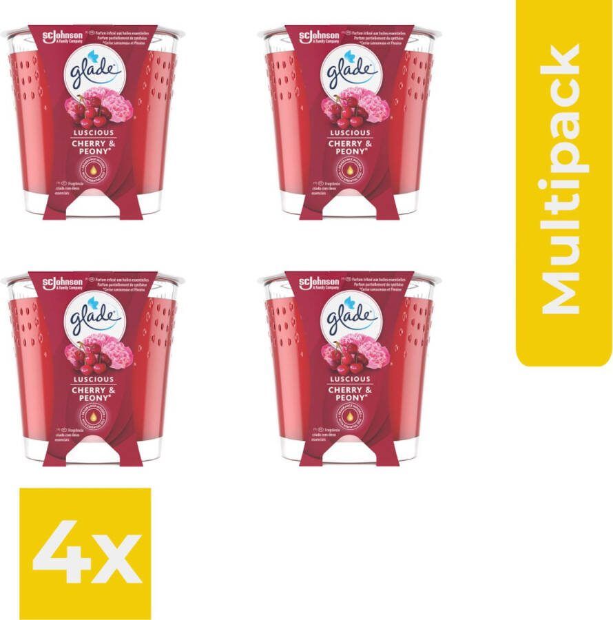 Glade Geurkaars Cherry & Peony 129 gr Voordeelverpakking 4 stuks