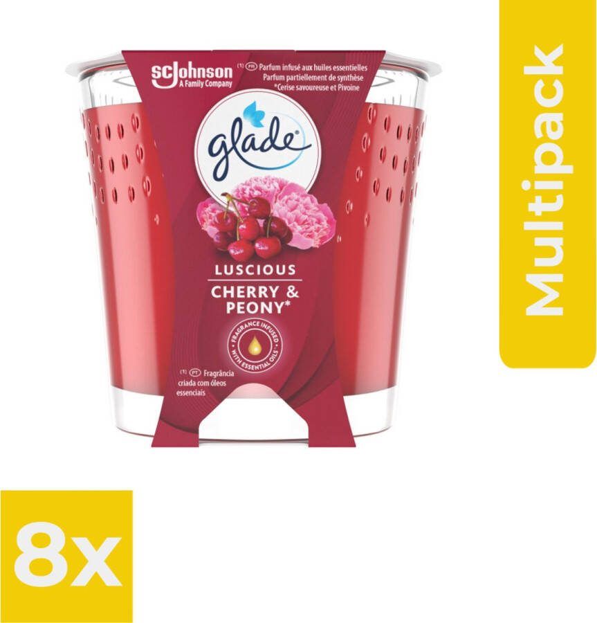 Glade Geurkaars Cherry & Peony 129 gr Voordeelverpakking 8 stuks