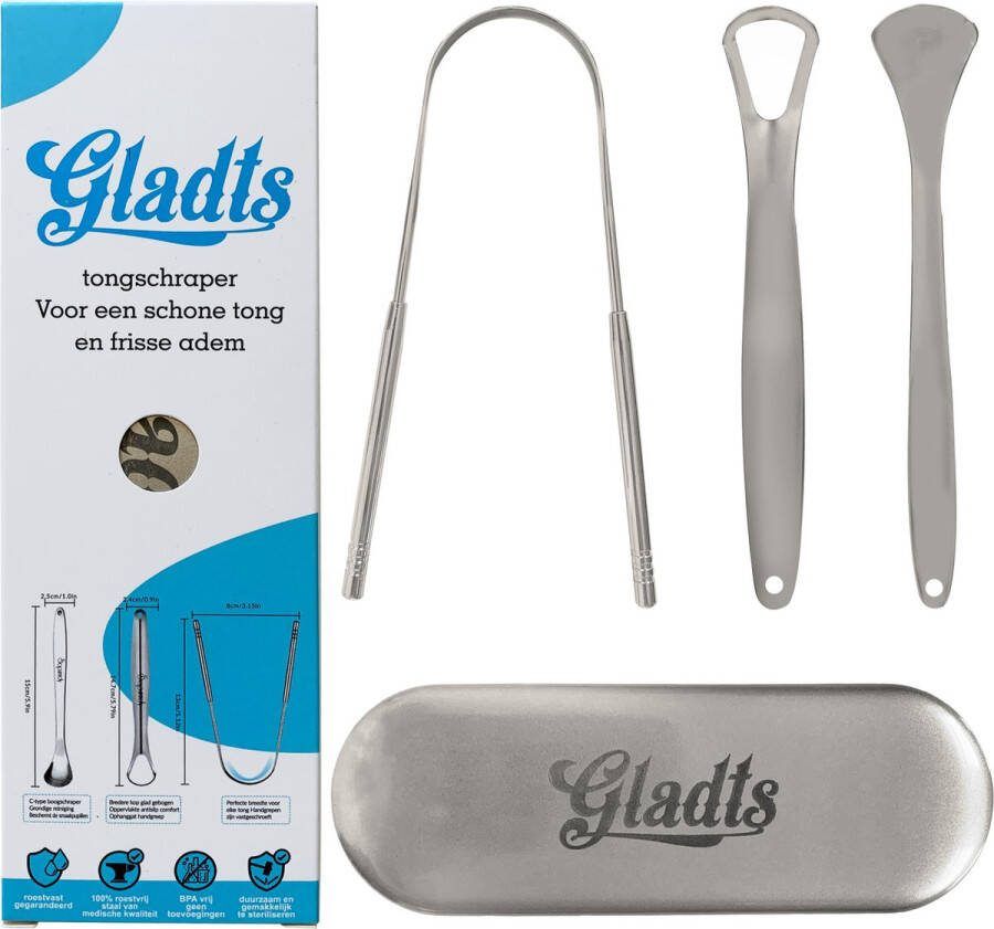 Gladts Tongschraper kleur zilver kleur goud tongreiniger tongschraper rvs tongschrapers tongborstel