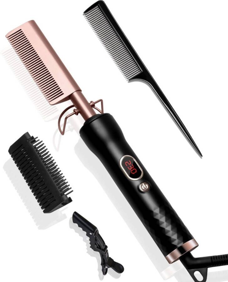GLAM BYTES Elektrische Hot Comb Hete kam voor pruiken Hot comb for wig ionentechnologie keramische coating tot 230℃ Inclusief Kam en Klem