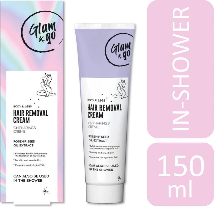 Glam & Go Ontharingscreme 150ml voor lichaam en benen ontharingscreme intieme delen ontharen harsen waxen wax strips harsstrips