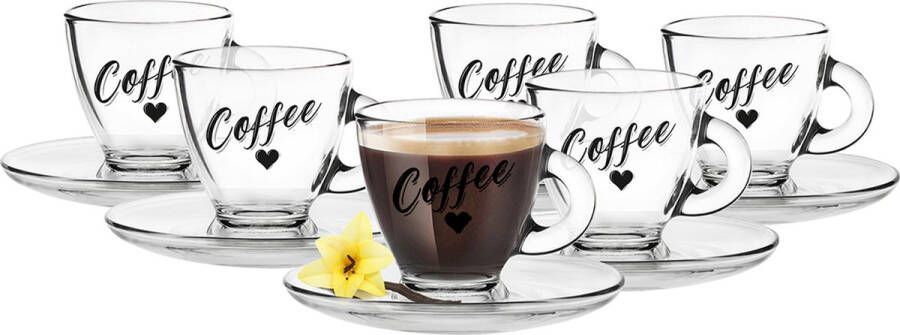 GlassMark Glasmark Espresso koffie glazen met schotels glas 12x stuks 85 ml Koffie- en theeglazen