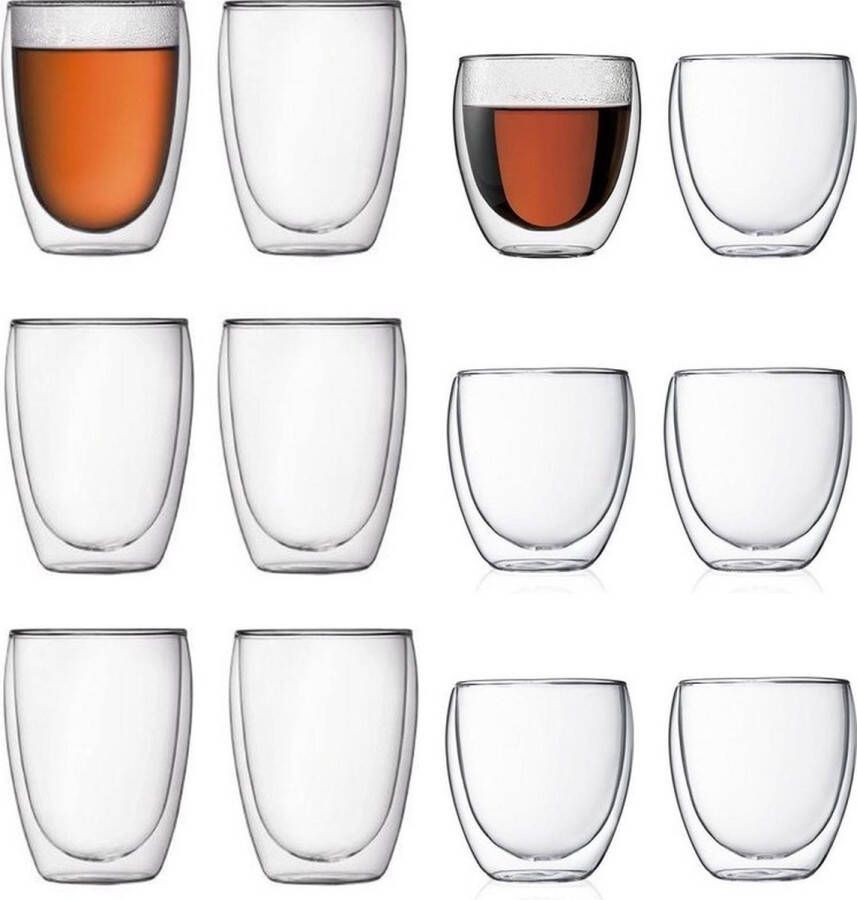 Glasrijk Theeglazen Dubbelwandige glazen 250&350 ml 12 stuks Koffieglazen Theeglas Cappuccino glazen Latte macchiato glazen