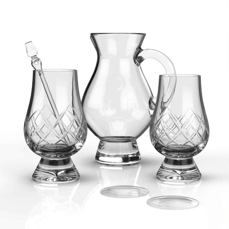 Glencairn Exclusieve Combinatieset 2 Cut whiskyglazen 1 WaterJug 2 Kijkglazen en Pipette Kristal 24% loodkristal Made in Scotland