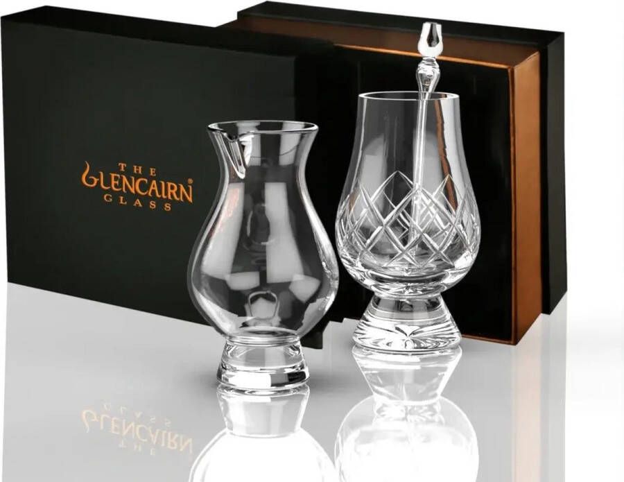 Glencairn Exclusieve Combinatieset Cut whiskyglas met Wee Jug en Pipette Kristal 24% loodkristal Made in Scotland