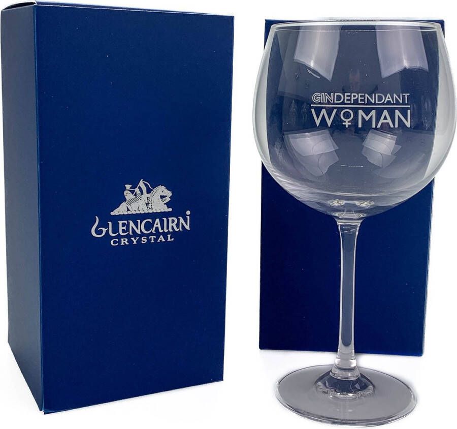 Glencairn Gin glas Jura Gegraveerd met GINdependant woman Geschenkverpakking Crystal Scotland