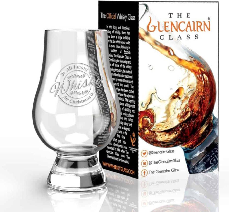 Glencairn Kerst Whiskyglas All I want for Xmas Kristal loodvrij Made in Scotland