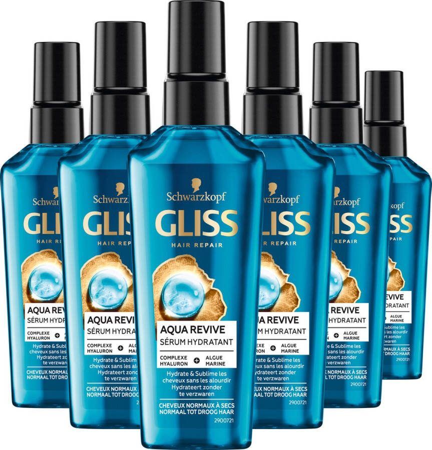 Gliss Schwarzkopf Aqua Revive Moisture Serum Haarserum 6x75 ml Voordeelverpakking