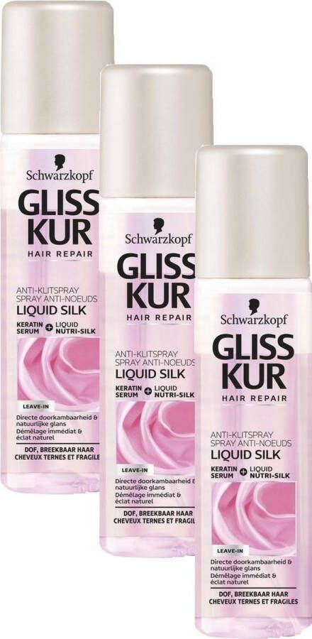 Gliss Kur Anti-Klit spray – Liquid Silk Voordeelverpakking 3 x 200 ML