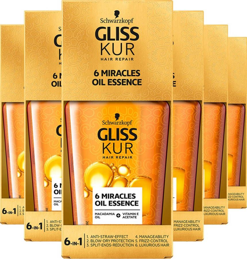 Gliss Kur Gliss Miracles Oil Essence Haarverzorging Voordeelverpakking 6 x 75 ml