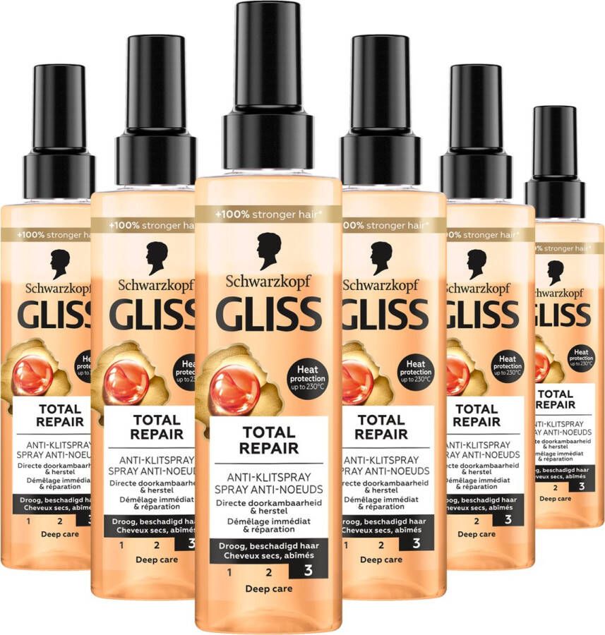 Gliss Kur Gliss Anti-Klit Spray Total Repair 19 Haarverzorging Leave-in-Conditioner Voordeelverpakking 6 x 200 ml