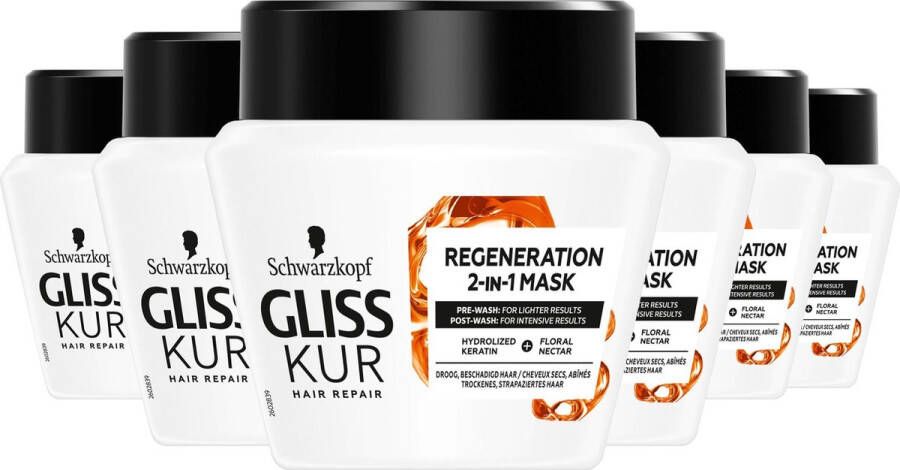 Gliss Kur Gliss Total Repair Intensive-Repair-Mask Haarmasker Haarverzorging Voordeelverpakking 6 x 300 ml