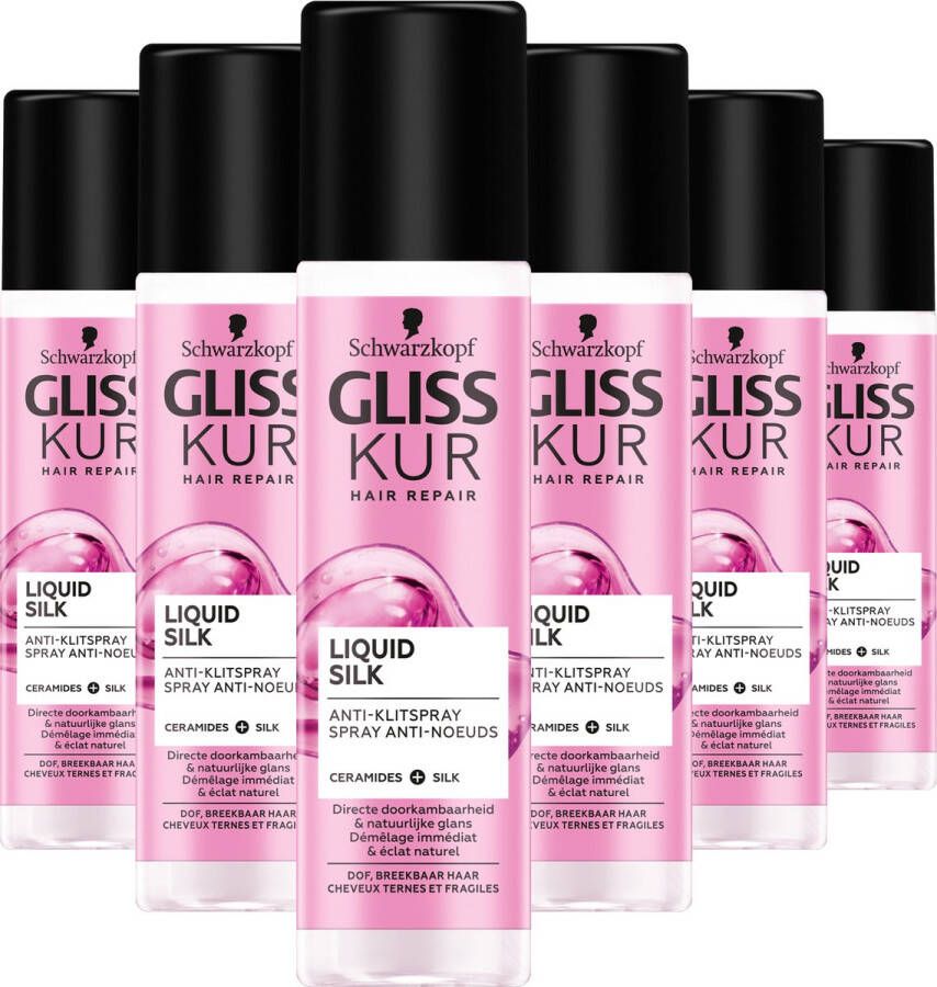 Gliss Liquid Silk Gloss Anti-klit Spray Haarverzorging Voordeelverpakking 6x 200 ml