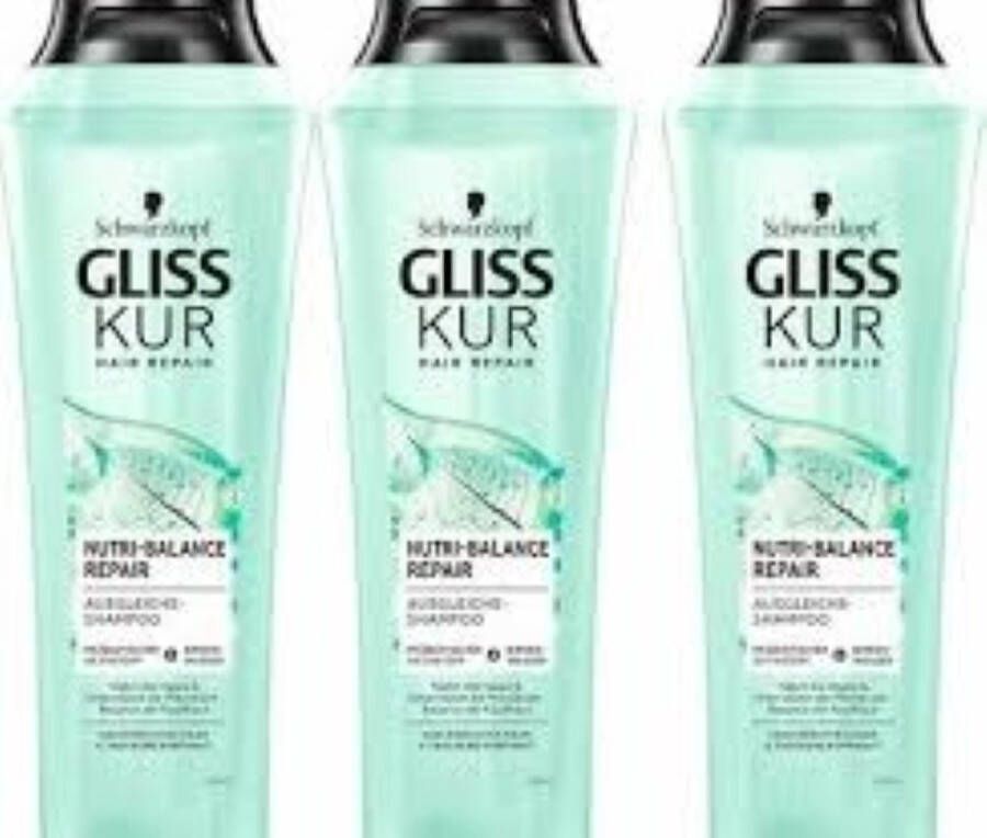 Gliss Kur Schwarzkopf Gliss-Kur Shampoo – Nutri-Balance Repair Voordeelverpakking 3 x 250 ml