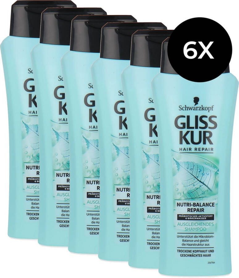 Gliss Kur Schwarzkopf Hair Repair Nutri-Balance Repair Shampoo Voordeelverpakking 6 x 250 ml
