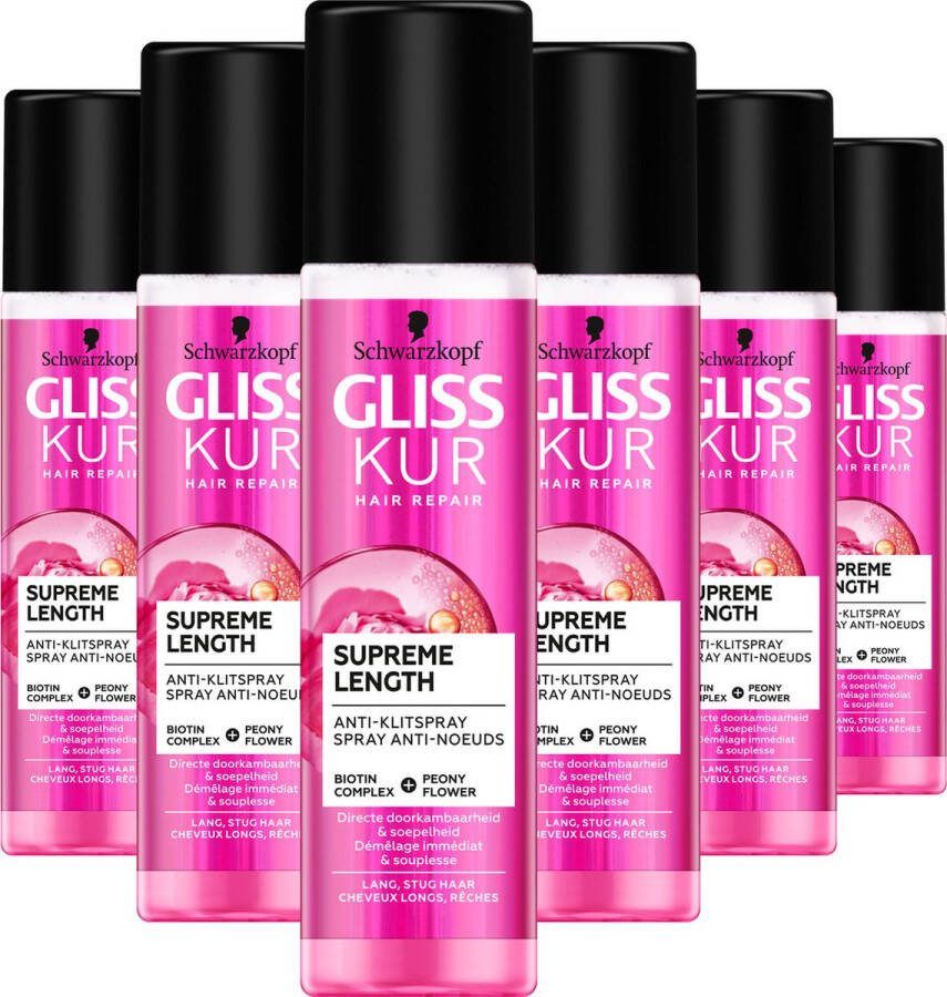 Gliss Kur Supreme Length Anti-Klit Spray 6x 200 ml Grootverpakking