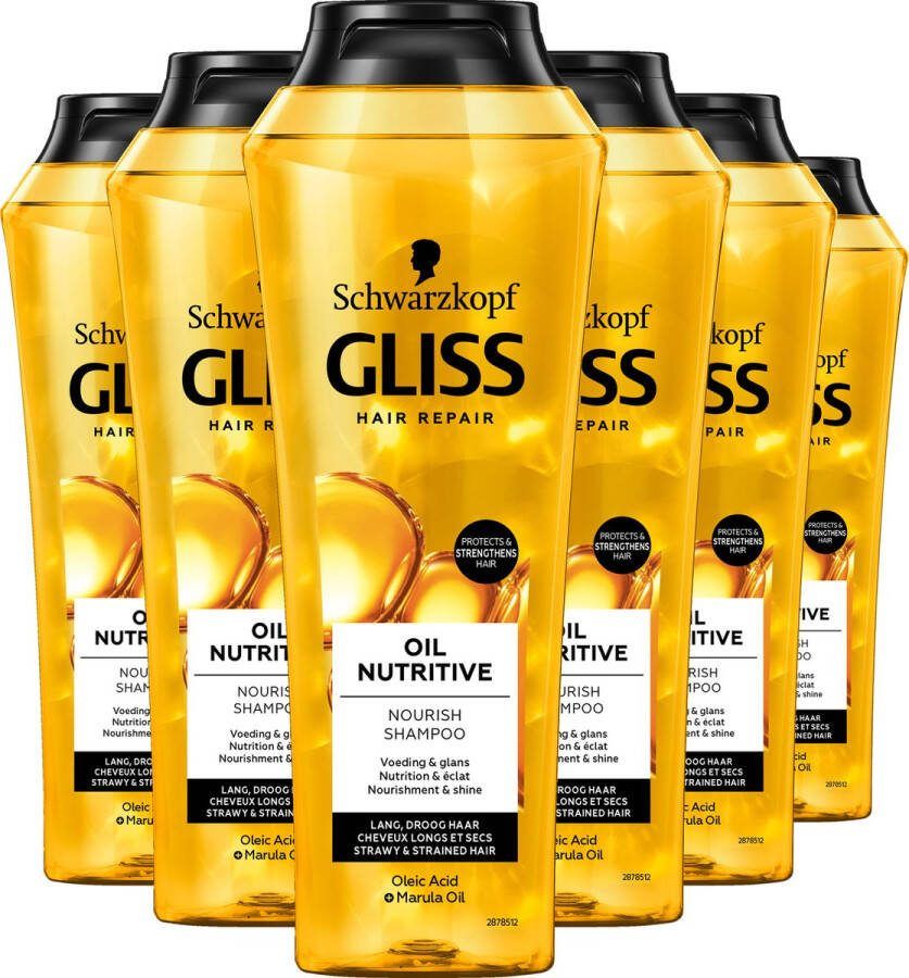 Gliss Schwarzkopf Oil Nutritive Shampoo Haarverzorging Voordeelverpakking 6x 250 ml