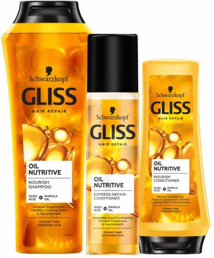 Gliss Oil Nutrive Shampoo Conditioner & Anti-klit Spray Pakket