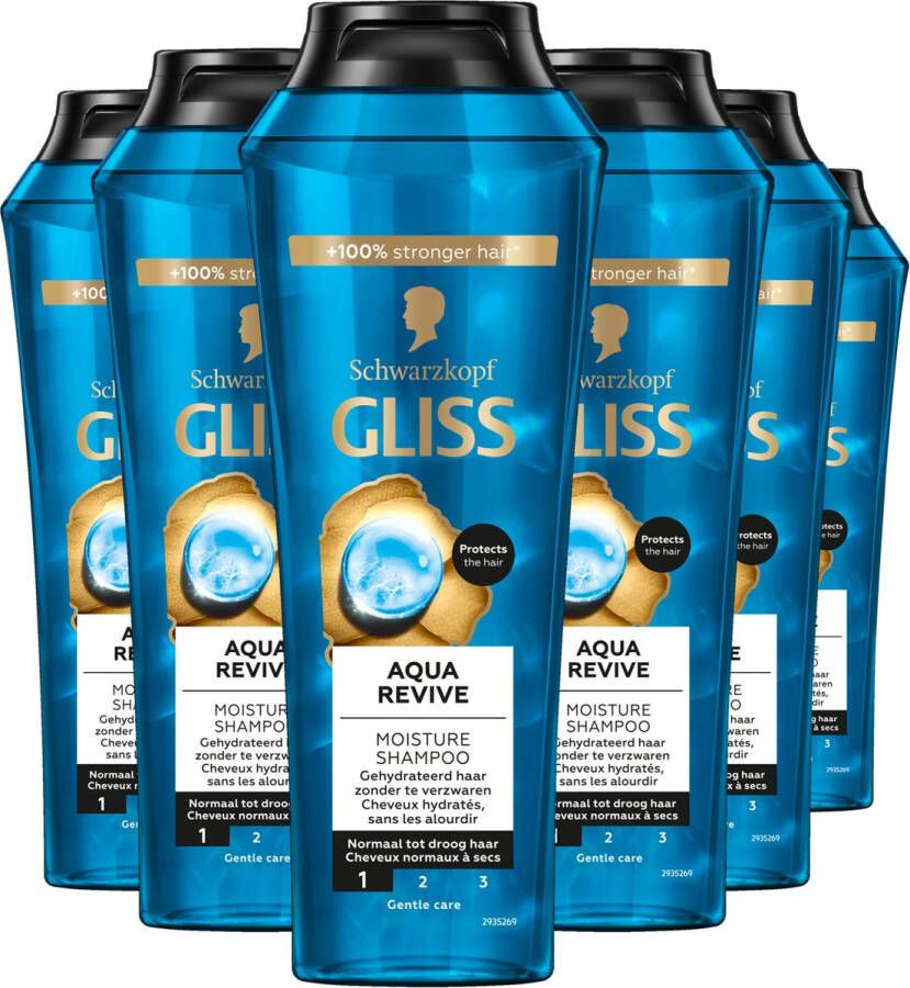 Gliss Schwarzkopf Aqua Revive Shampoo Haarverzorging Voordeelverpakking 6x 250 ml