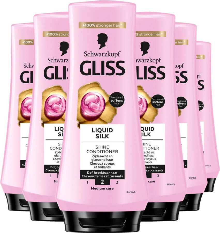 Gliss Schwarzkopf Liquid Silk Conditioner Pluizend & Dof Haar 6x 200ml Voordeelverpakking