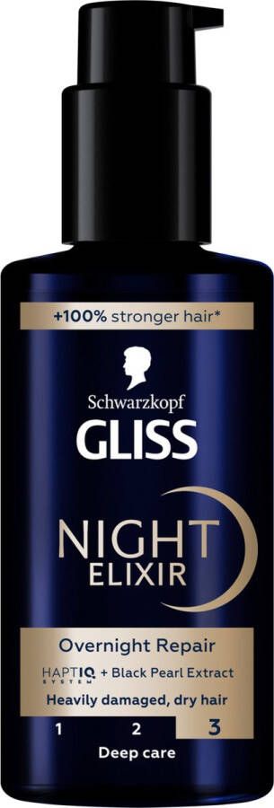 Gliss Schwarzkopf Night Elixir Ultimate Repair Overnight Repair Haarmasker Serum Sterk beschadigd haar 100ml