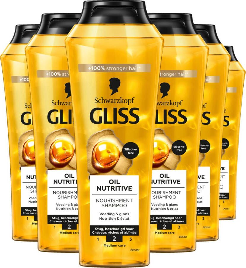 Gliss Schwarzkopf Oil Nutritive Shampoo Haarverzorging Voordeelverpakking 6x 250 ml